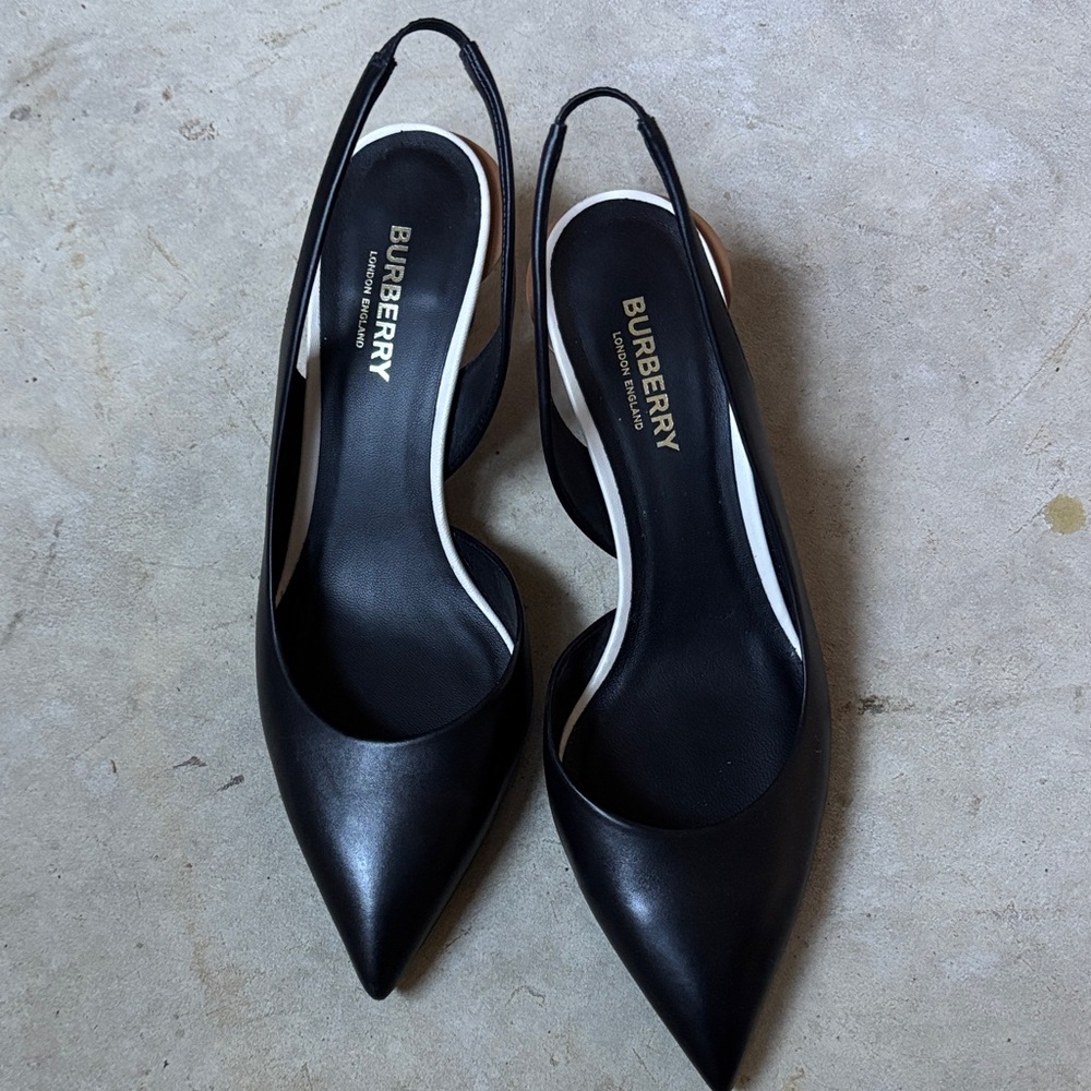 Burberry Black Pointed Toe Slingback Heels